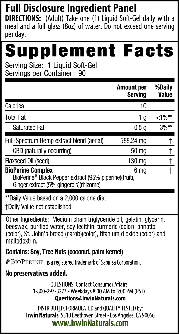 Extra Stength CBD 50mg Supplement Facts