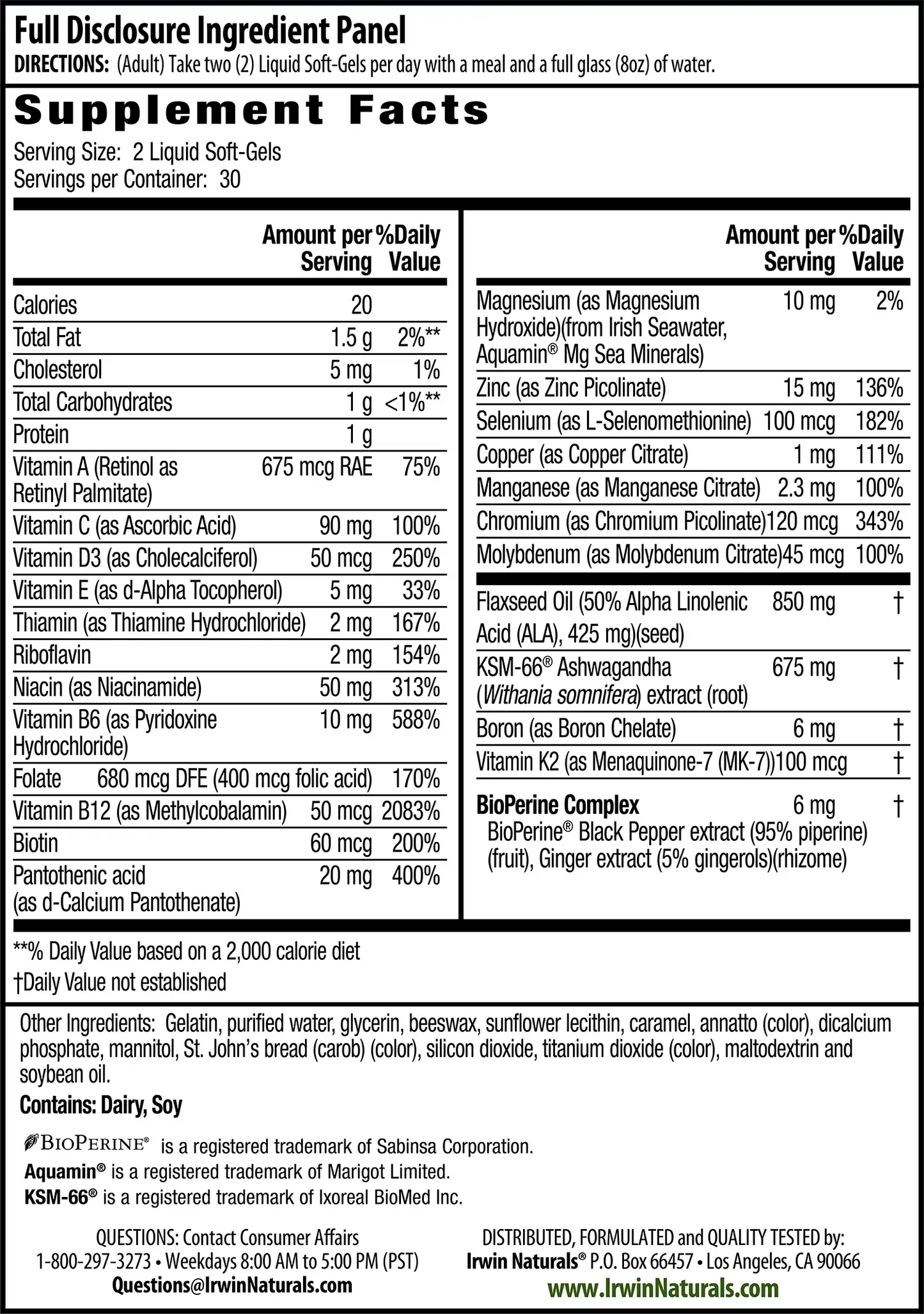 Daily Multi Testosterone UP Supplement Facts