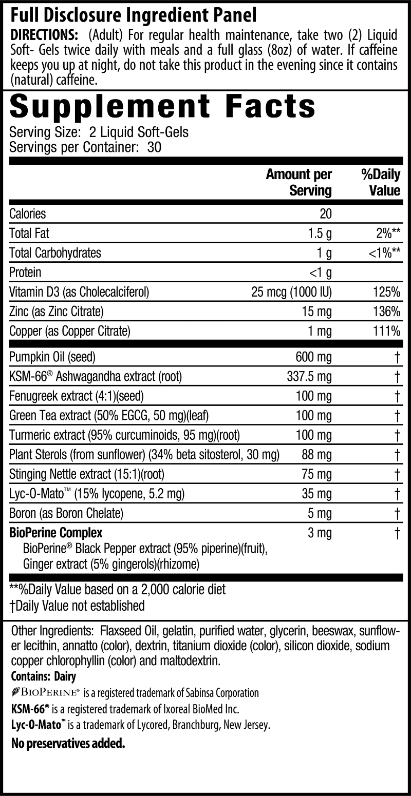 Testosterone up Prostate Defense Supplement Facts