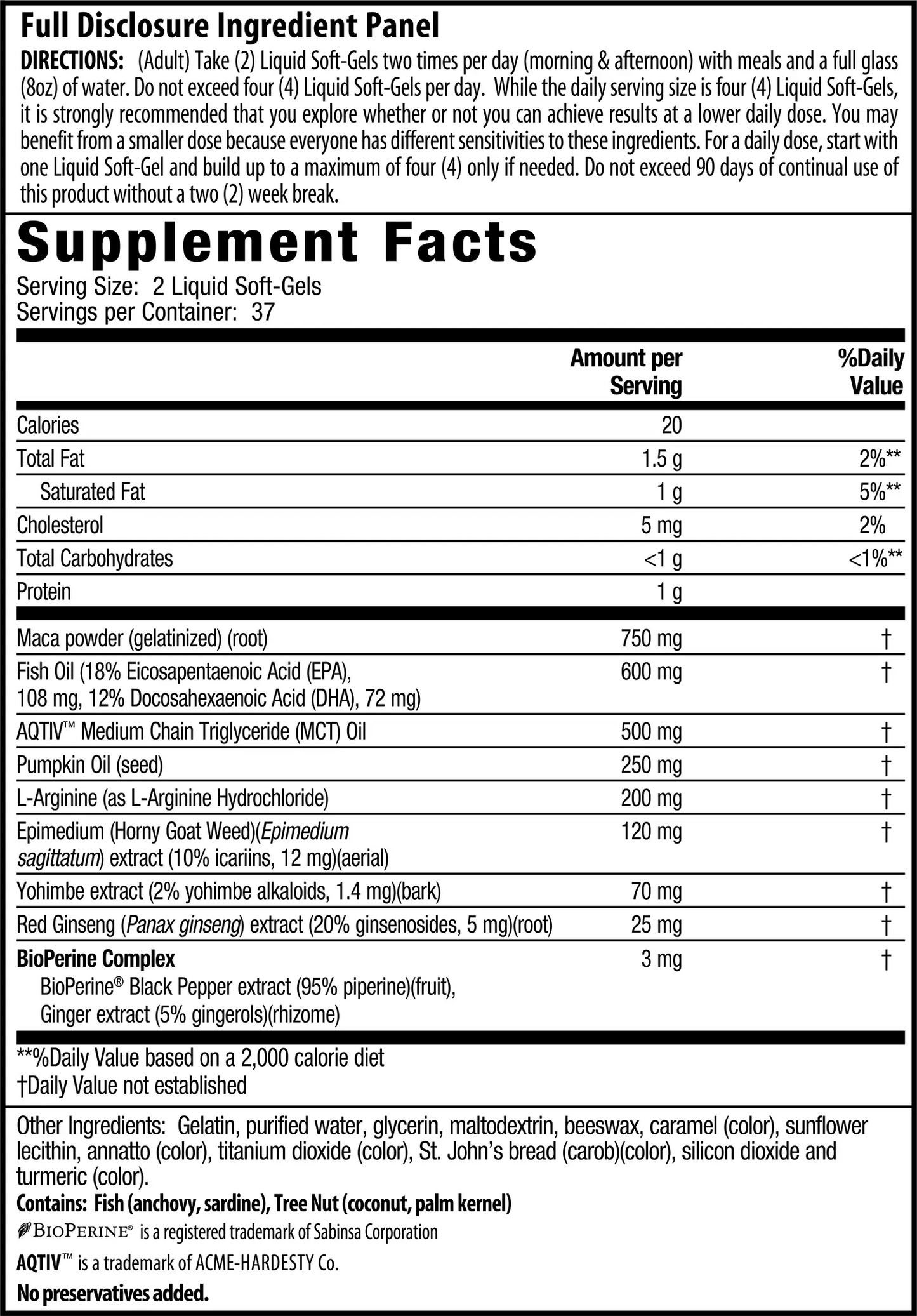 Next Level Steel Libido Supplement Facts