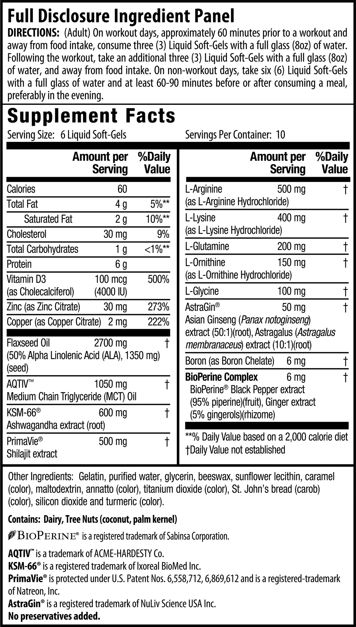 Testosterone Up Pro-Growth Supplement Facts