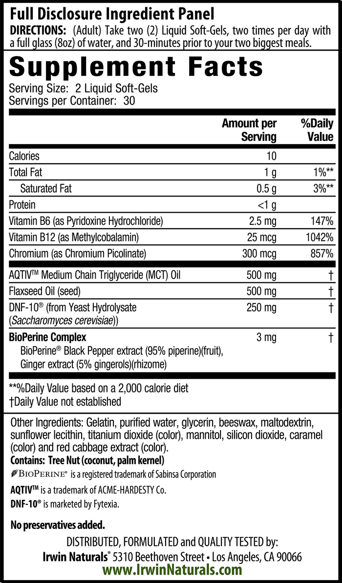 Gut to Brain Hunger Control Supplement Facts