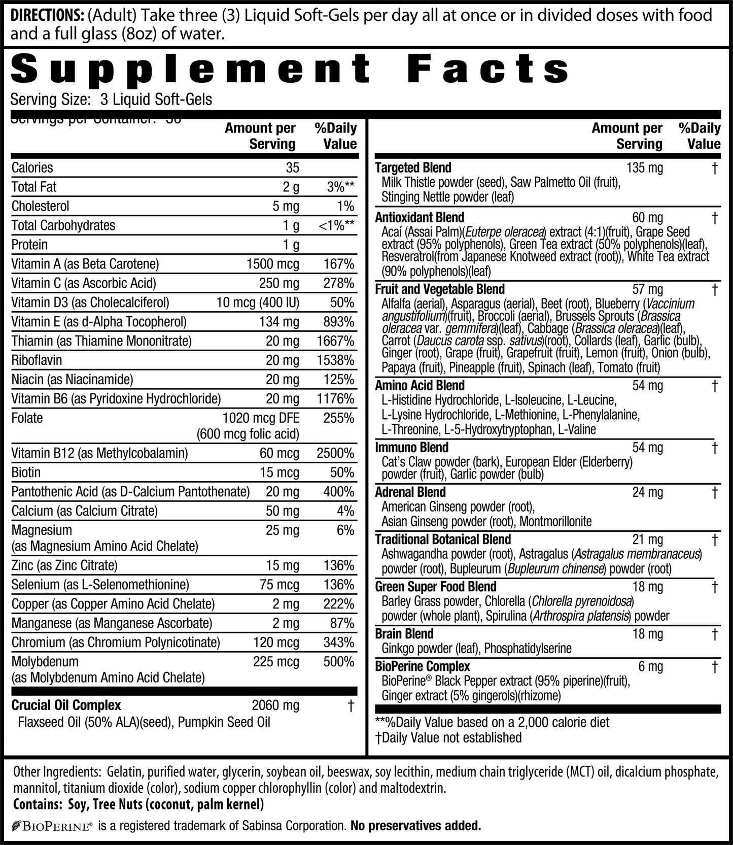Living Green Liquid-Gel Mens Supplement Facts