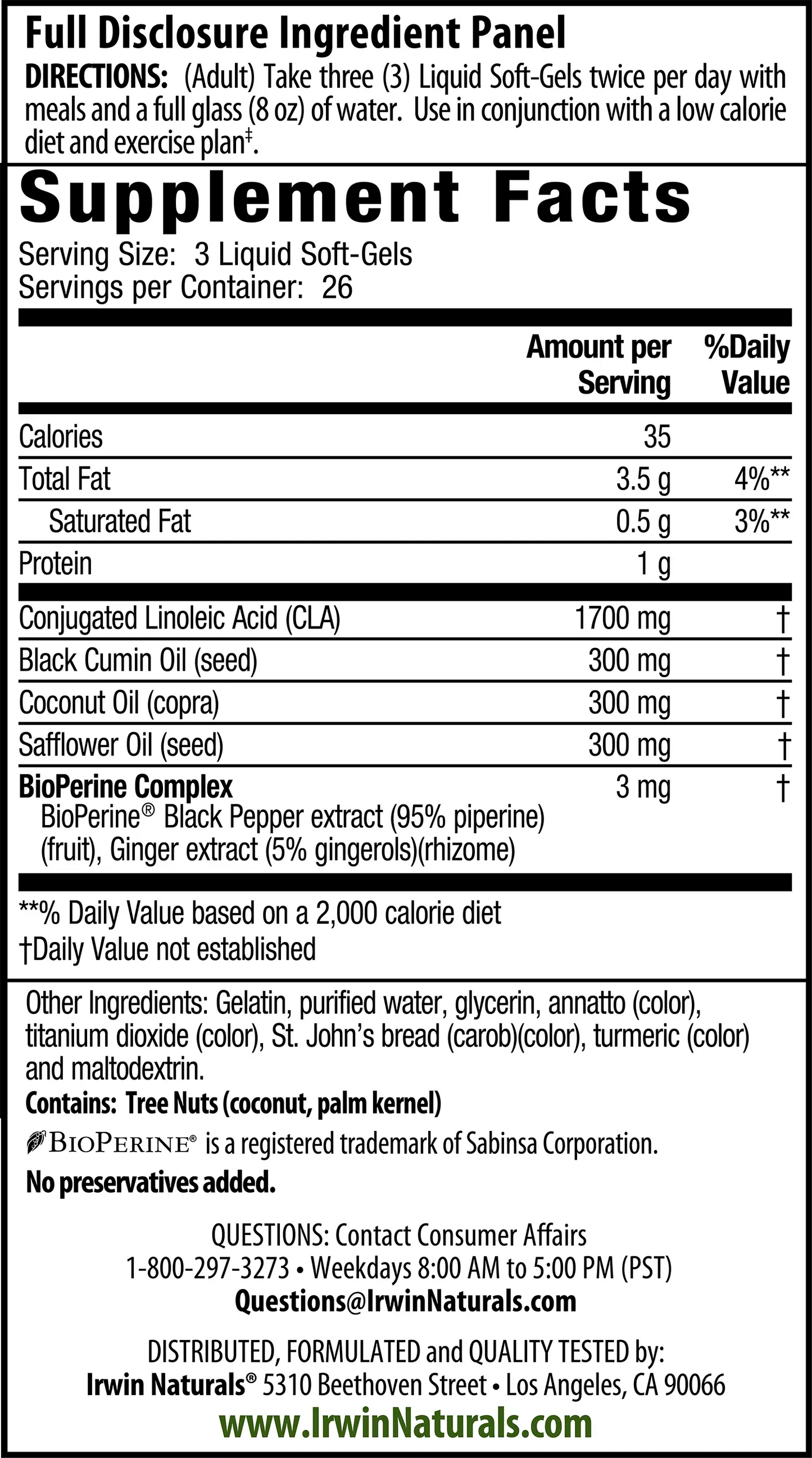 CLA Lean Supplement Facts