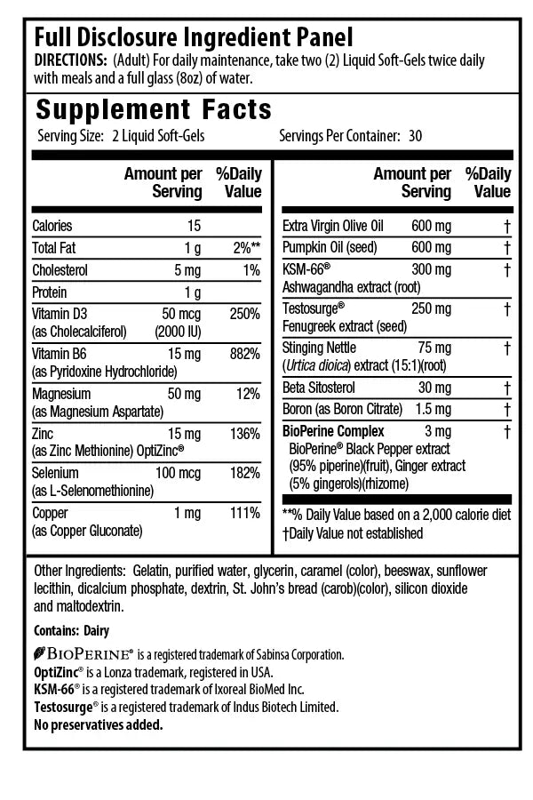 Next Level Extra Strength Testosterone UP V2 Supplement Facts