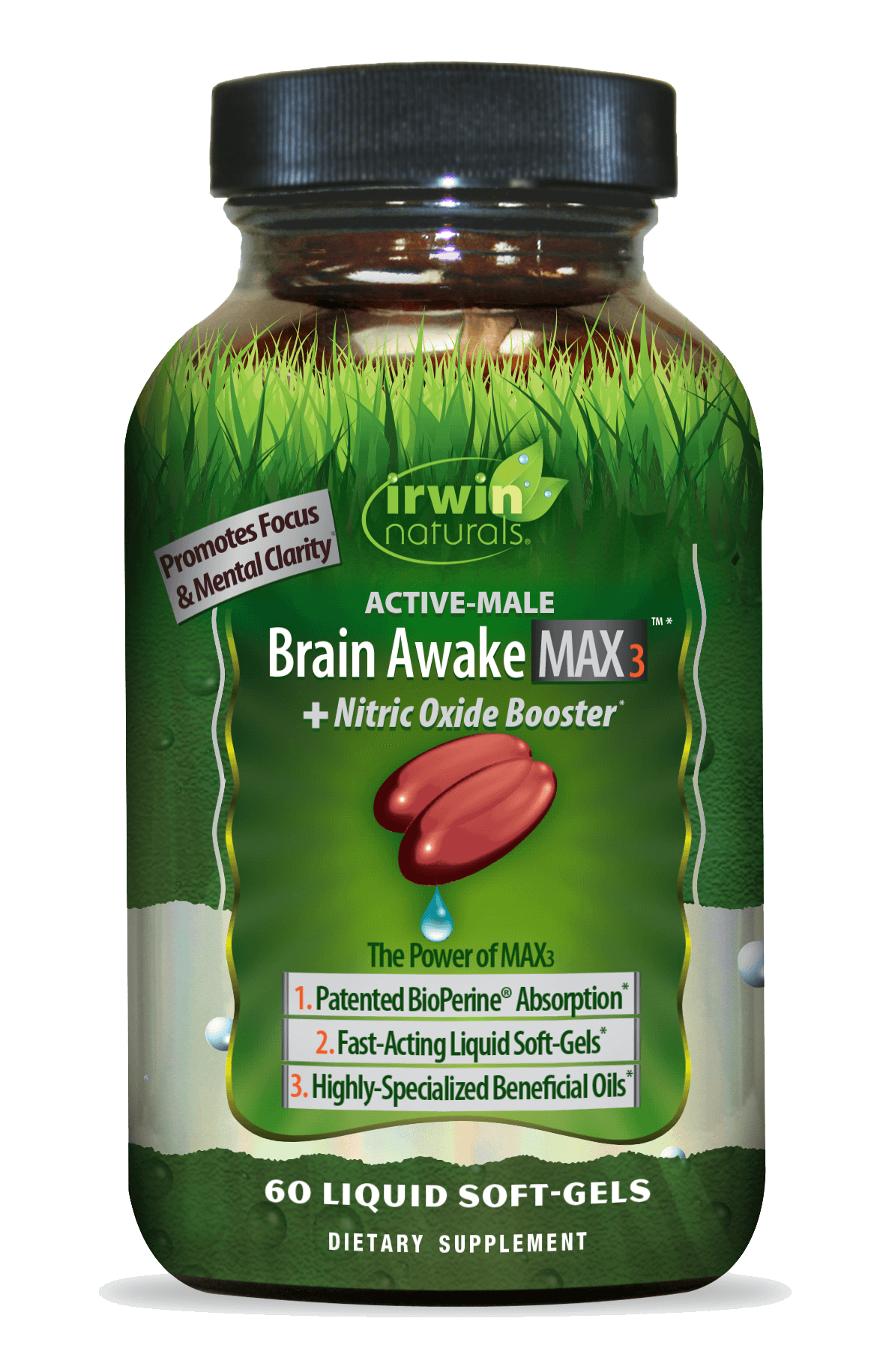 Active-Male Brain Awake Max3 with Nitric Oxide Booster Irwin Naturals