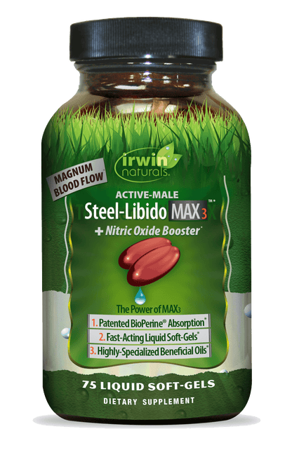 Active Male Steel Libido Max 3 plus Nitric Oxide Booster by Irwin Naturals