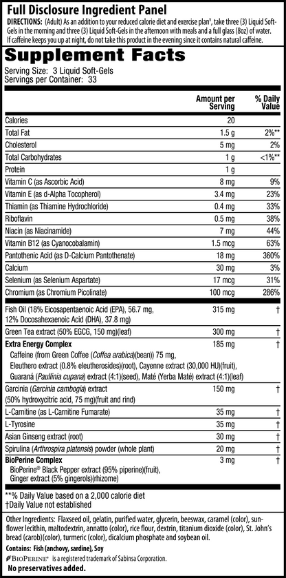 Extra Energy Thermo - Fuel Max Fat Burner Supplement Facts