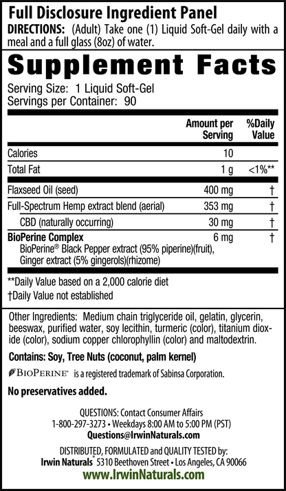Double Potency CBD 30mg Supplement Facts