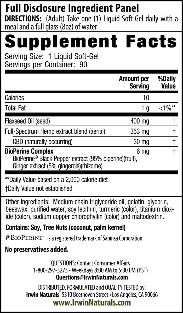 Double Potency CBD 30mg Supplement Facts