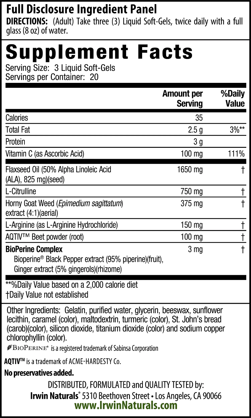 Power-Male Horny Goat Weed with nitric oxide booster Supplement Facts