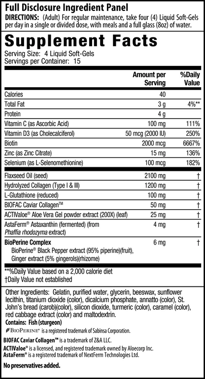 Type I, II, & III Collagen Peptides + Astaxanthin Supplement Facts