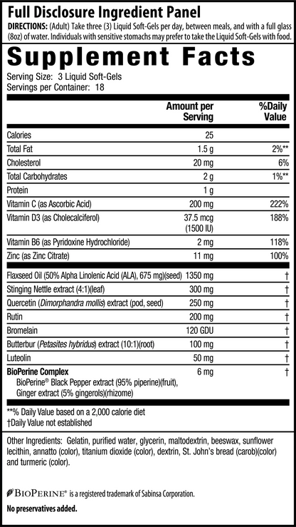 Aller-Pure Histamine Support Supplement Facts