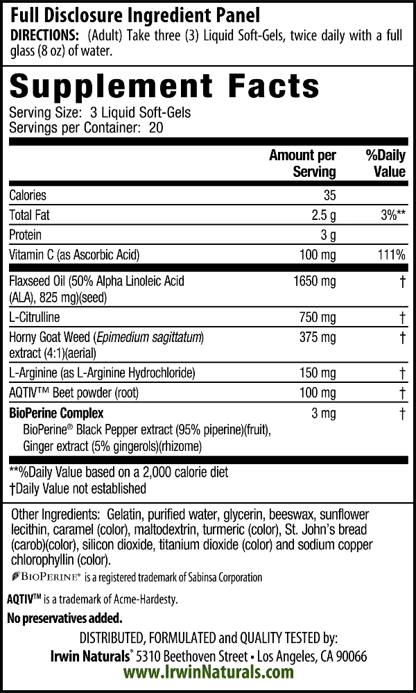 L-Citrulline + L-Arginine Booster for Men Supplement Facts