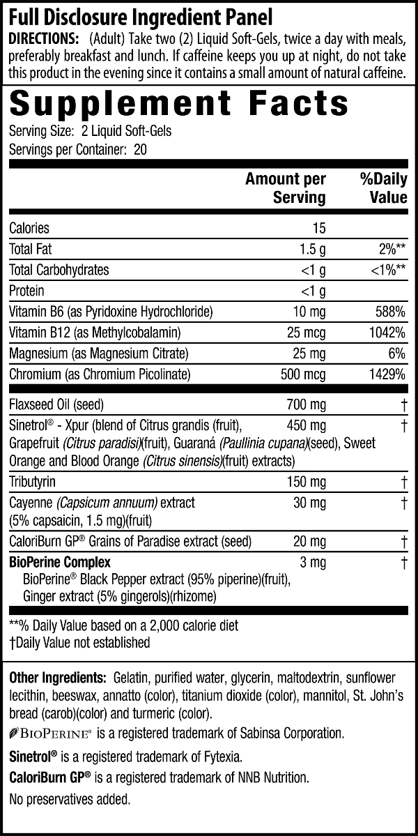 Stored-Fat Belly Burner®‡* plus CaloriBurn GP® Supplement Facts