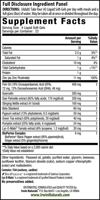 Prosta-Strong Healthy Urinary Flow Supplement Facts