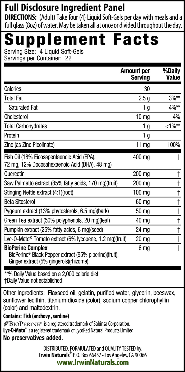 Prosta-Strong Healthy Urinary Flow Supplement Facts