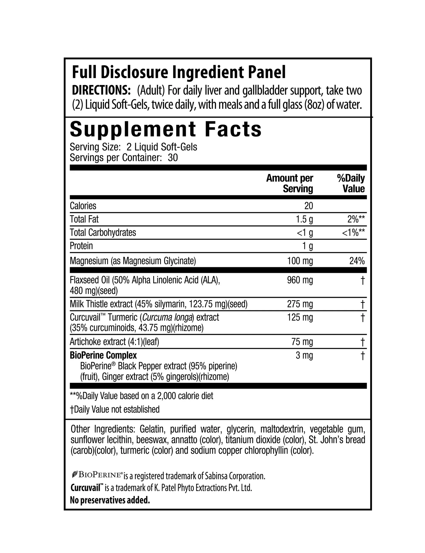 Magnesium + Milk Thistle & Turmeric Supplement Facts