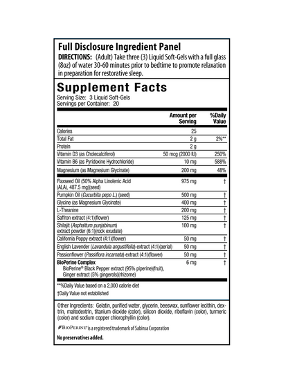 Power to Sleep Magnesium PM + Relaxing Flower Complex Supplement Facts