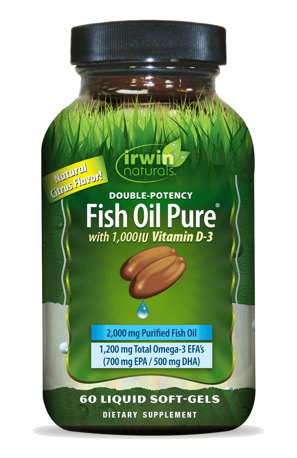 Double Potency Fish Oil Pure with 1,000 IU Vitamin D-3 Irwin Naturals 