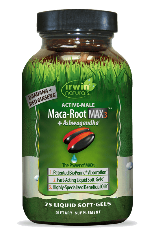 Active Male Maca Root Max 3 Plus Ashwagandha Damiana and Red Ginseng by Irwin Naturals